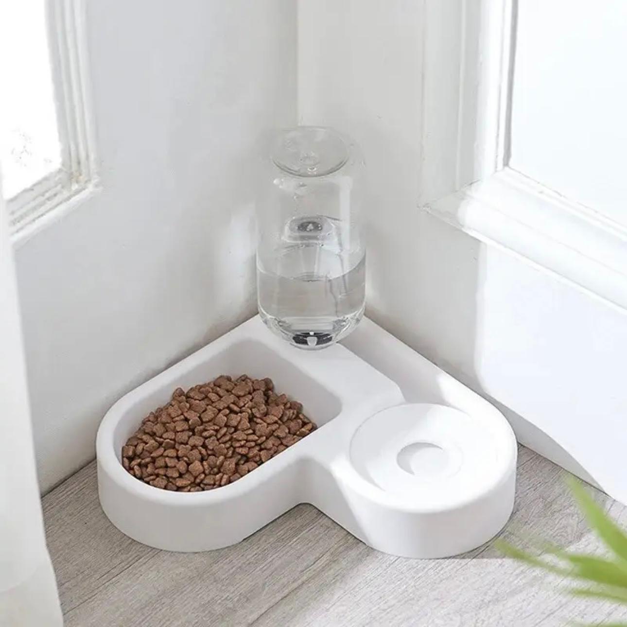 Compact Dual Pet Feeder - Space-Saving Corner Bowl for Cats & Small Dogs